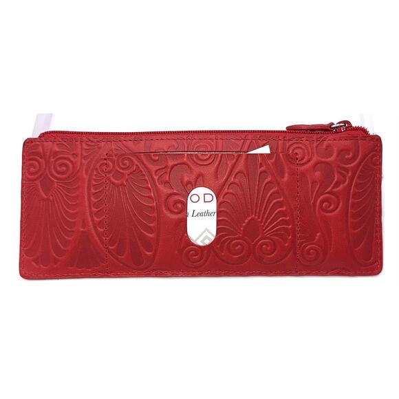 Lodis Slim Long Stacker Red Tooled Leather Credit Card Wallet Many Slots New Box - Picture 4 of 9